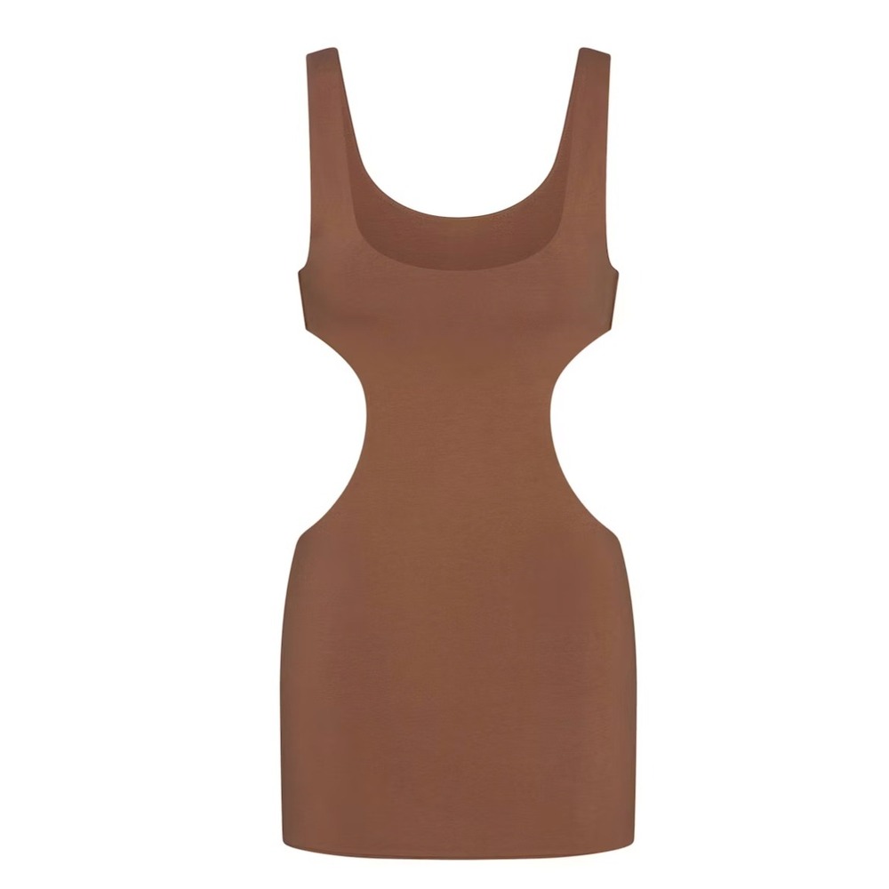 Skims Cotton Jersey Cut-Out Mini Dress Jasper Brown OP-DRS-11172W XXS